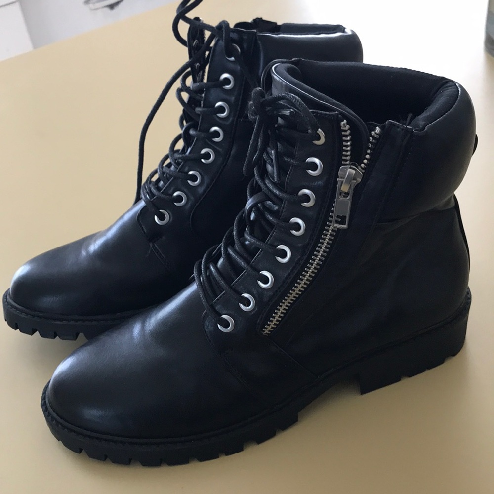 Black combat boots , worn once